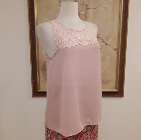NEW. Blush Pink Chiffon Lace Blouse - Picture 2 of 4